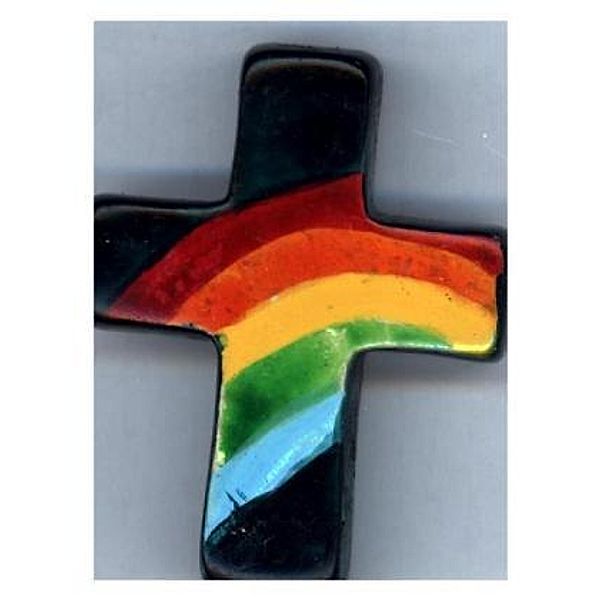 Handkreuz grün mit Regenbogen