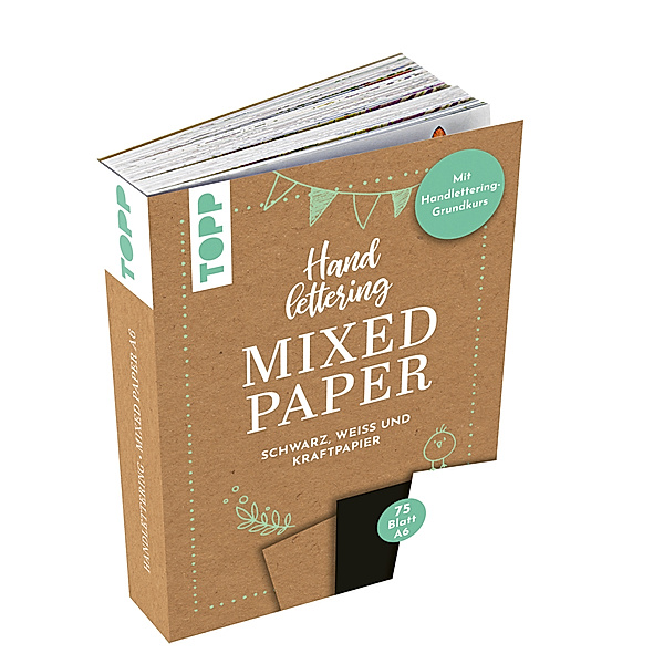 Frech Handlettering Mixed Paper Block - Schwarz, Weiß, Kraftpapier - A6, frechverlag, Ludmila Blum