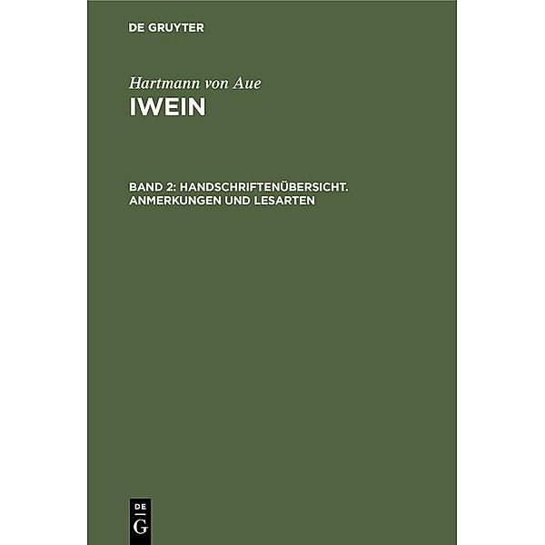 Handschriftenübersicht. Anmerkungen und Lesarten, Hartmann von Aue