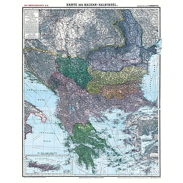 Handtke, F: Historische Karte: Die BALKAN Halbinsel, Friedrich Handtke
