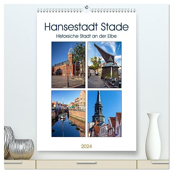 Hansestadt Stade - Historische Stadt an der Elbe (hochwertiger Premium Wandkalender 2024 DIN A2 hoch), Kunstdruck in Hochglanz, Thomas Klinder