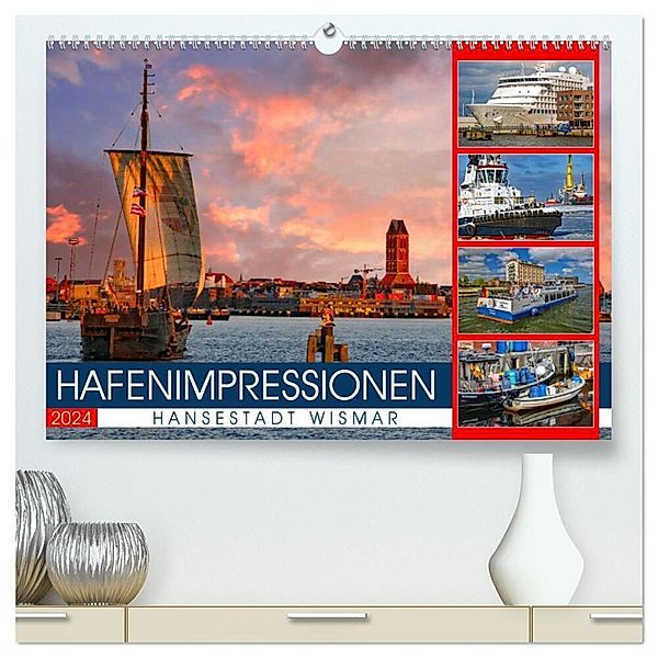 Hansestadt Wismar - Hafenimpressionen (hochwertiger Premium Wandkalender 2024 DIN A2 quer), Kunstdruck in Hochglanz, Holger Felix