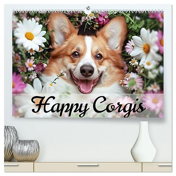 Happy Corgis (hochwertiger Premium Wandkalender 2025 DIN A2 quer), Kunstdruck in Hochglanz, Calvendo, Ally Bee