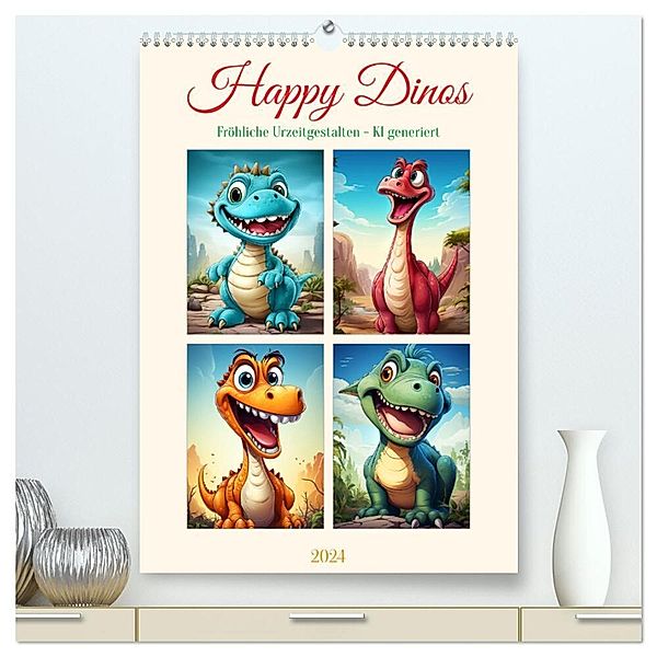 Happy Dinos (hochwertiger Premium Wandkalender 2024 DIN A2 hoch), Kunstdruck in Hochglanz, Cathrin Illgen