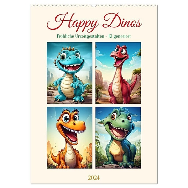 Happy Dinos (Wandkalender 2024 DIN A2 hoch), CALVENDO Monatskalender, Cathrin Illgen