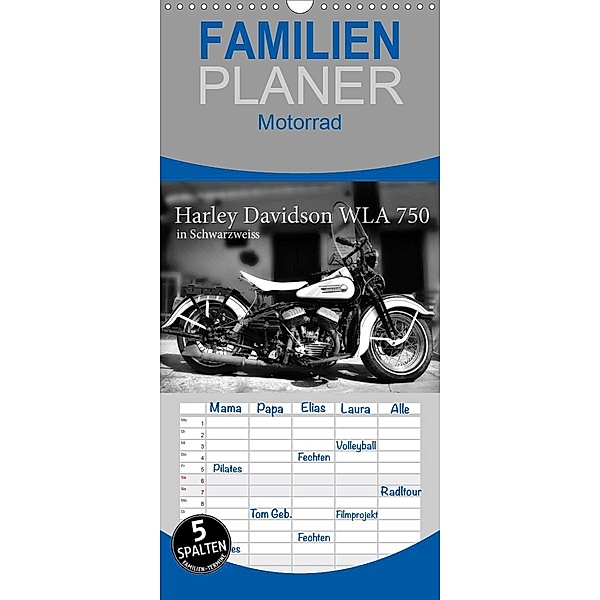 Harley Davidson WLA 750 in Schwarzweiss - Familienplaner hoch (Wandkalender 2021 , 21 cm x 45 cm, hoch), Ingo Laue