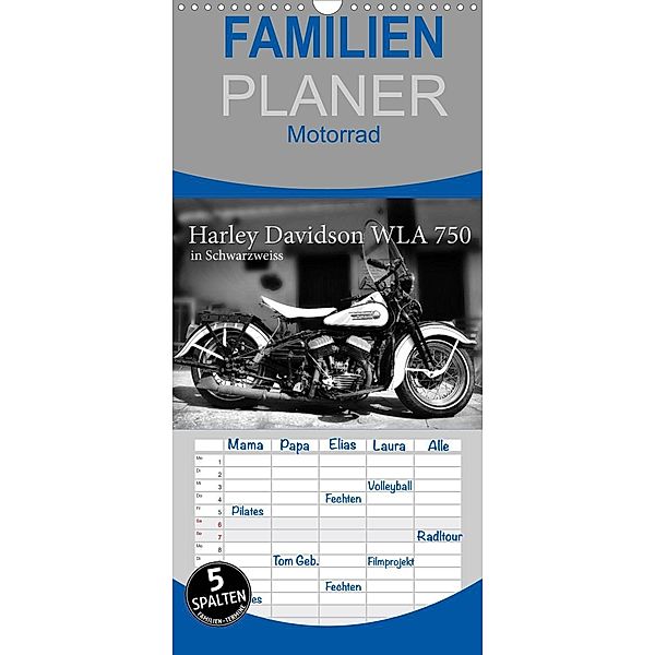 Harley Davidson WLA 750 in Schwarzweiss - Familienplaner hoch (Wandkalender 2022 , 21 cm x 45 cm, hoch), Ingo Laue