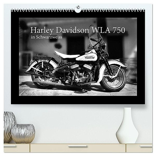 Harley Davidson WLA 750 in Schwarzweiss (hochwertiger Premium Wandkalender 2024 DIN A2 quer), Kunstdruck in Hochglanz, Ingo Laue