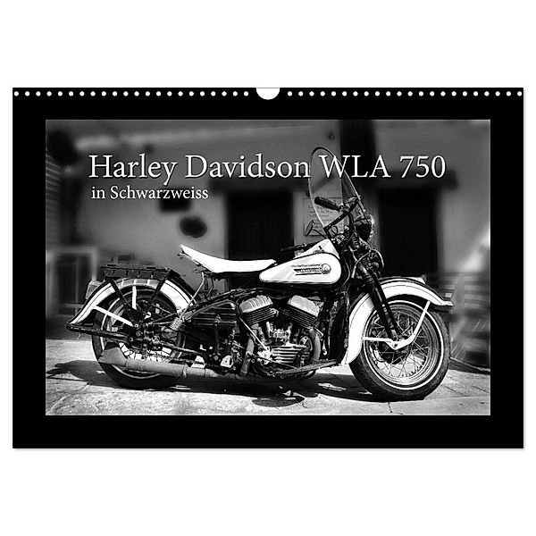 Harley Davidson WLA 750 in Schwarzweiss (Wandkalender 2024 DIN A3 quer), CALVENDO Monatskalender, Ingo Laue