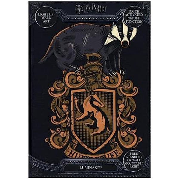 Harry Potter Wand Bild mit Licht Hufflepuff Wappen