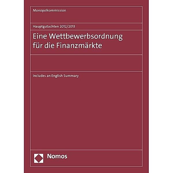 Hauptgutachten 2012/2013-Wettbewerbsordnung/Finanzmärkte, Monopolkommission