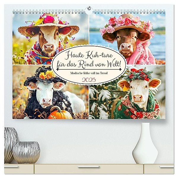 Haute Kuh-ture für das Rind von Welt! Modische Kühe voll im Trend (hochwertiger Premium Wandkalender 2025 DIN A2 quer), Kunstdruck in Hochglanz, Calvendo, Rose Hurley