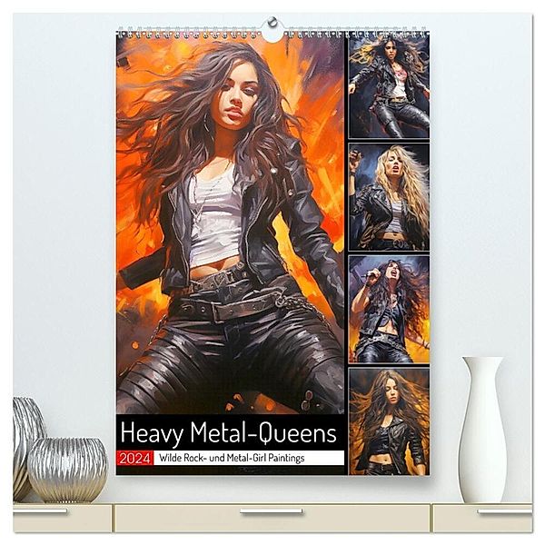 Heavy Metal-Queens. Wilde Rock- und Metal-Girl Paintings (hochwertiger Premium Wandkalender 2024 DIN A2 hoch), Kunstdruck in Hochglanz, Rose Hurley