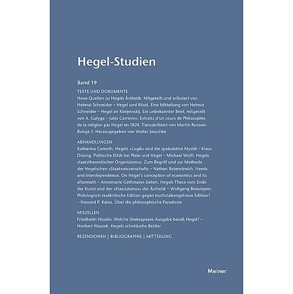 Hegel-Studien Band 19 / Hegel-Studien Bd.19