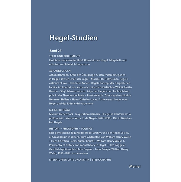 Hegel-Studien Band 27 / Hegel-Studien Bd.27