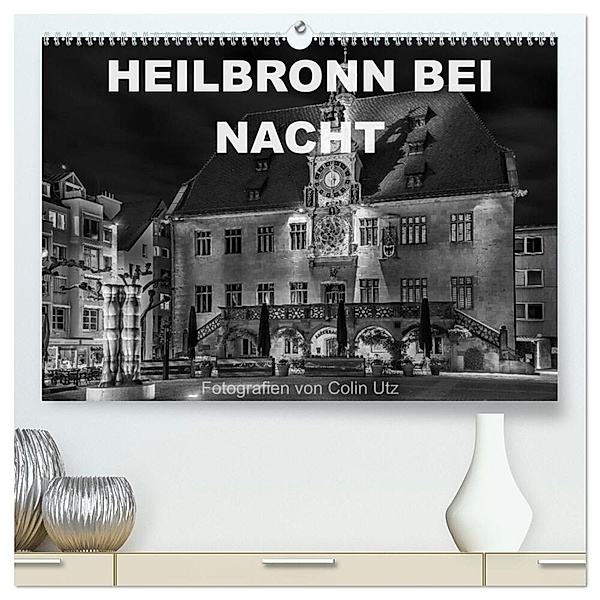 Heilbronn bei Nacht (hochwertiger Premium Wandkalender 2024 DIN A2 quer), Kunstdruck in Hochglanz, Colin Utz