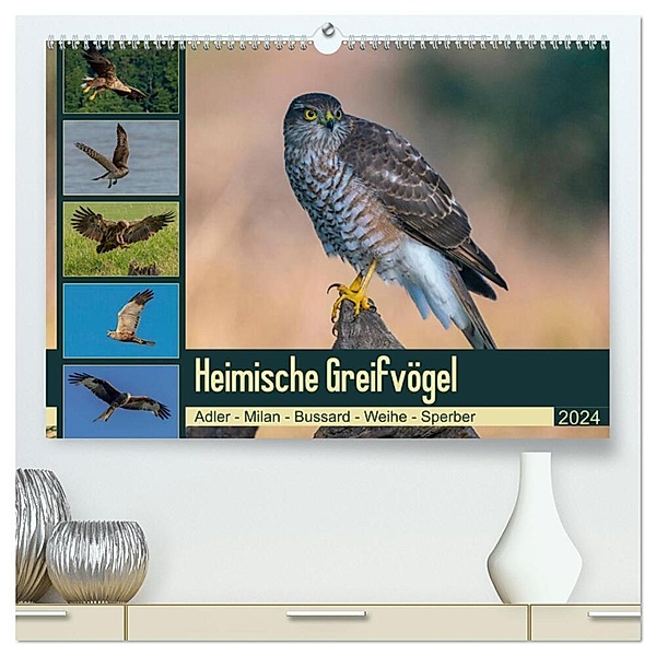 Heimische GREIFVÖGEL Adler Milan Bussard Weihe Sperber (hochwertiger Premium Wandkalender 2024 DIN A2 quer), Kunstdruck in Hochglanz, Arne Wünsche