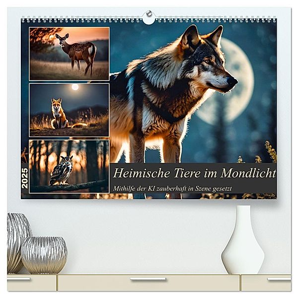 Heimische Tiere im Mondlicht (hochwertiger Premium Wandkalender 2025 DIN A2 quer), Kunstdruck in Hochglanz, Calvendo, Claudia Kleemann