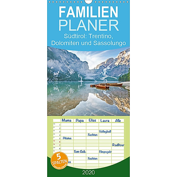 Heimweh nach Südtirol: Trentino, Dolomiten und Sassolungo - Familienplaner hoch (Wandkalender 2020 , 21 cm x 45 cm, hoch