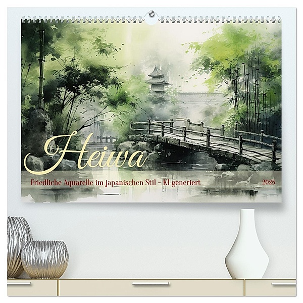 Heiwa - Friedliche Aquarelle im japanischen Stil (hochwertiger Premium Wandkalender 2025 DIN A2 quer), Kunstdruck in Hochglanz, Calvendo, Cathrin Illgen