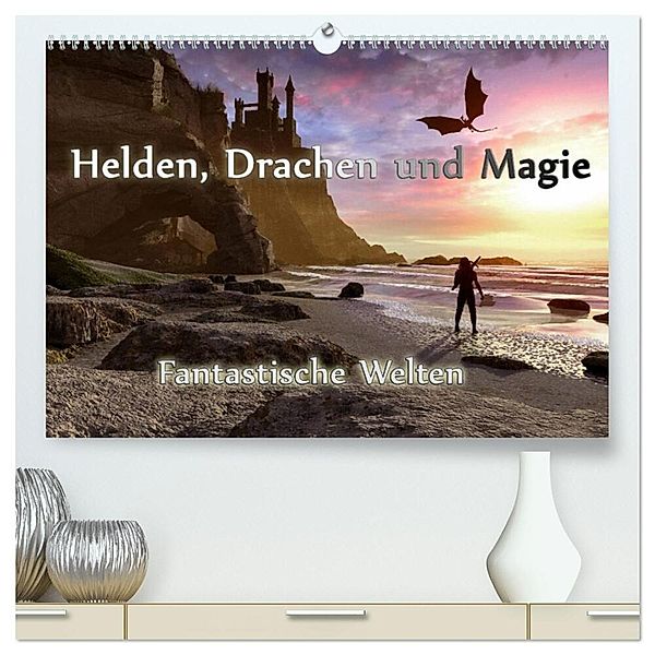 Helden, Drachen und Magie (hochwertiger Premium Wandkalender 2024 DIN A2 quer), Kunstdruck in Hochglanz, Karsten Schröder