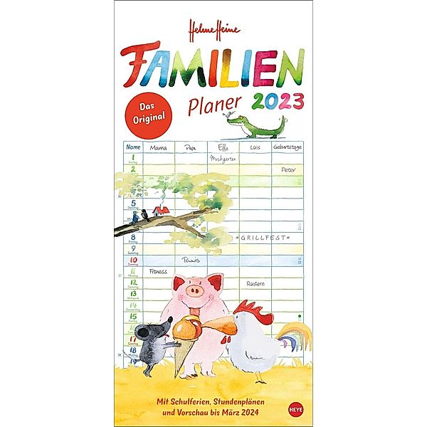 Helme Heine Familienplaner 2023. Familienkalender mit 5 Spalten. Liebevoll illustrierter Familien-Wandkalender mit Schul, Helme Heine