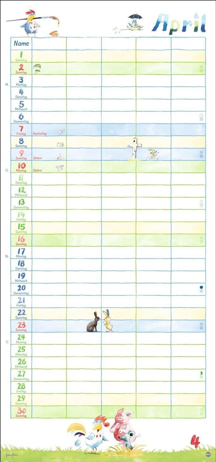 Helme Heine Familienplaner 2023. Familienkalender mit 5 Spalten. Liebevoll  illustrierter Familien-Wandkalender mit Schul - Kalender bestellen