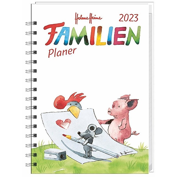 Helme Heine Familienplaner Buch A5 2023. Familienkalender mit 5 Spalten. Liebevoll illustrierter Buch-Kalender mit Einst, Helme Heine