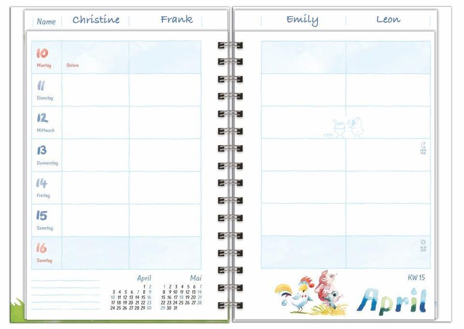 Helme Heine Familienplaner Buch A6 2023. Familienkalender mit 4 Spalten.  Liebevoll illustrierter Buch-Kalender mit Einst - Kalender bestellen