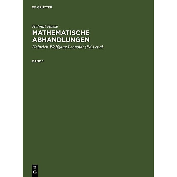 Helmut Hasse: Mathematische Abhandlungen. 1, Helmut Hasse