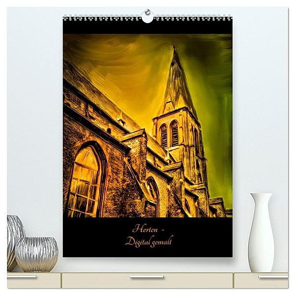 Herten - Digital gemalt (hochwertiger Premium Wandkalender 2024 DIN A2 hoch), Kunstdruck in Hochglanz, Anja Muskalla