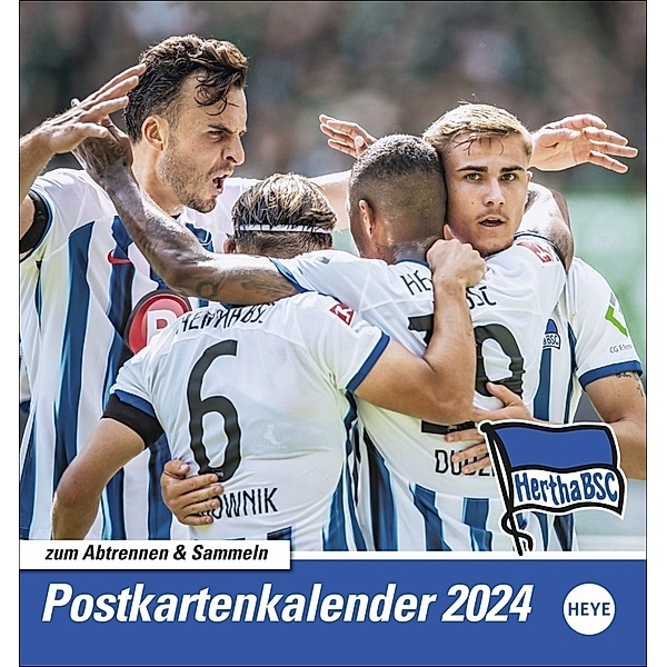 Hertha BSC Postkarten-Kalender 2024. Fussball-Fans aufgepasst! Der kleine Kalender zum Aufstellen oder Aufhängen mit Postkarten zum Sammeln und Verschicken. Must Have für jeden Hertha-Fan.