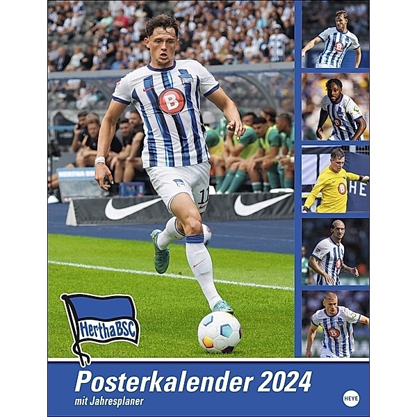 Hertha Posterkalender 2024. Fotokalender mit den Spielern des Hertha BSC. Praktischer Jahres-Wandkalender 2024 für Fussballfans. Hochwertiger Bild-Kalender zum Aufhängen.