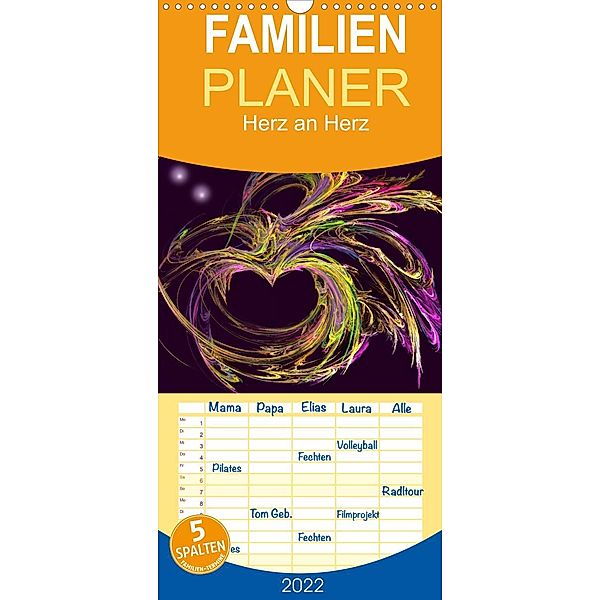 Herz an Herz - Familienplaner hoch (Wandkalender 2022 , 21 cm x 45 cm, hoch), Art-Motiva