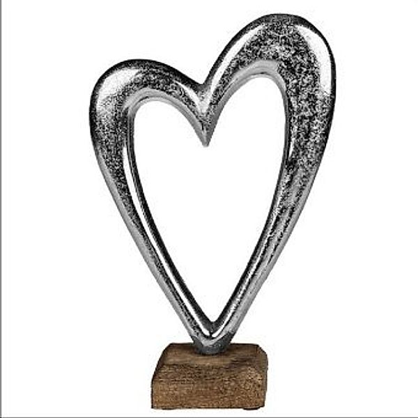 Herz aus Metall auf Holz-Standfuss