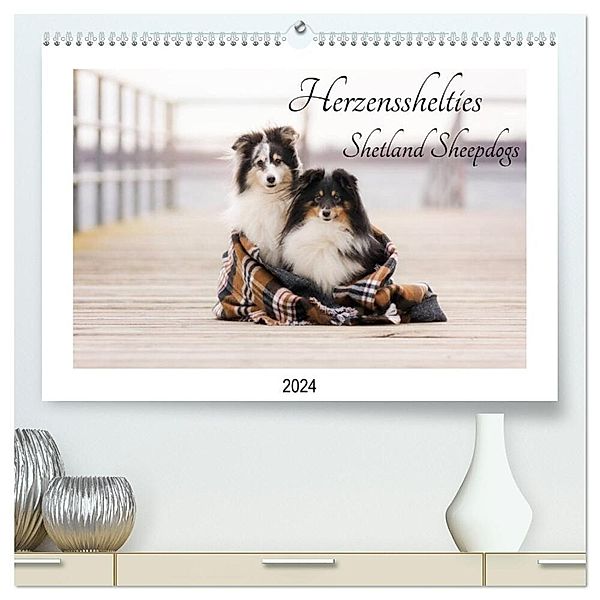 Herzensshelties - Shetland Sheepdogs (hochwertiger Premium Wandkalender 2024 DIN A2 quer), Kunstdruck in Hochglanz, Madlen Kudla