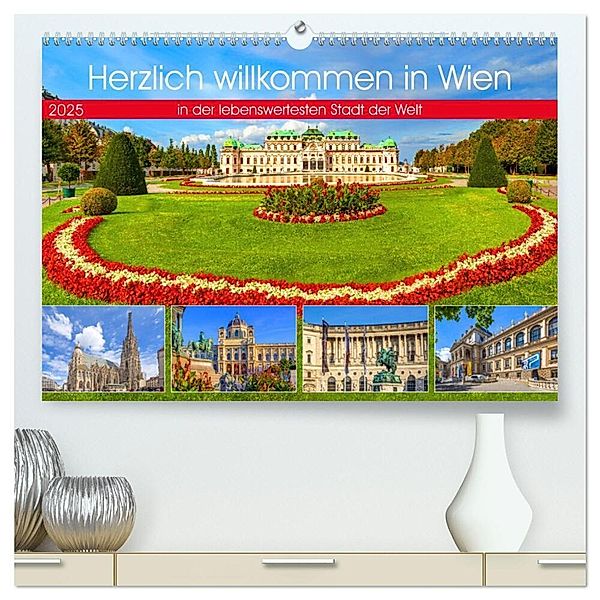 Herzlich willkommen in Wien (hochwertiger Premium Wandkalender 2025 DIN A2 quer), Kunstdruck in Hochglanz, Calvendo, Christa Kramer
