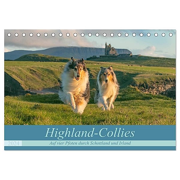 Highland-Collies - Auf vier Pfoten durch Schottland und Irland (Tischkalender 2024 DIN A5 quer), CALVENDO Monatskalender, Julia Elling