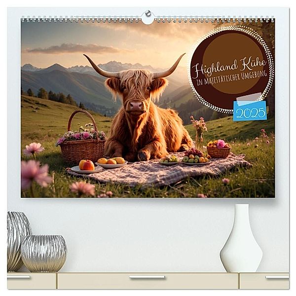 Highland Kühe (hochwertiger Premium Wandkalender 2025 DIN A2 quer), Kunstdruck in Hochglanz, Calvendo, Heidi Spiegler