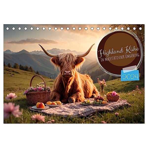 Highland Kühe (Tischkalender 2024 DIN A5 quer), CALVENDO Monatskalender, Calvendo, Heidi Spiegler