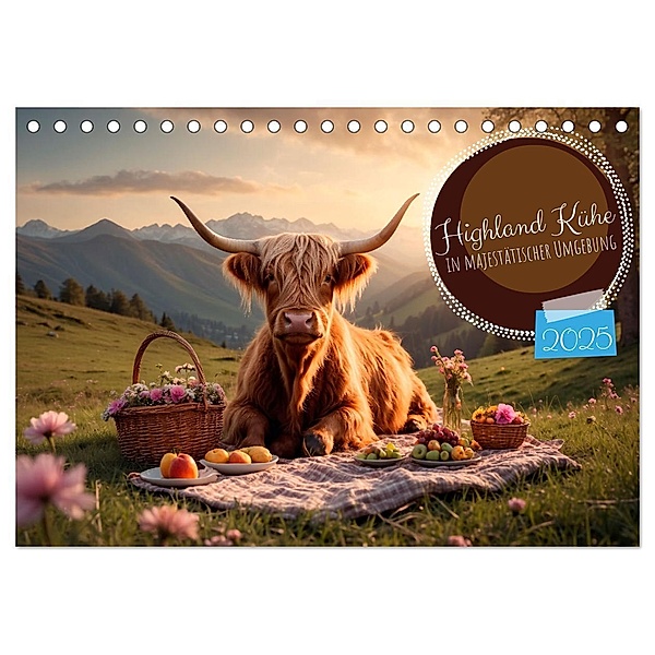 Highland Kühe (Tischkalender 2025 DIN A5 quer), CALVENDO Monatskalender, Calvendo, Heidi Spiegler