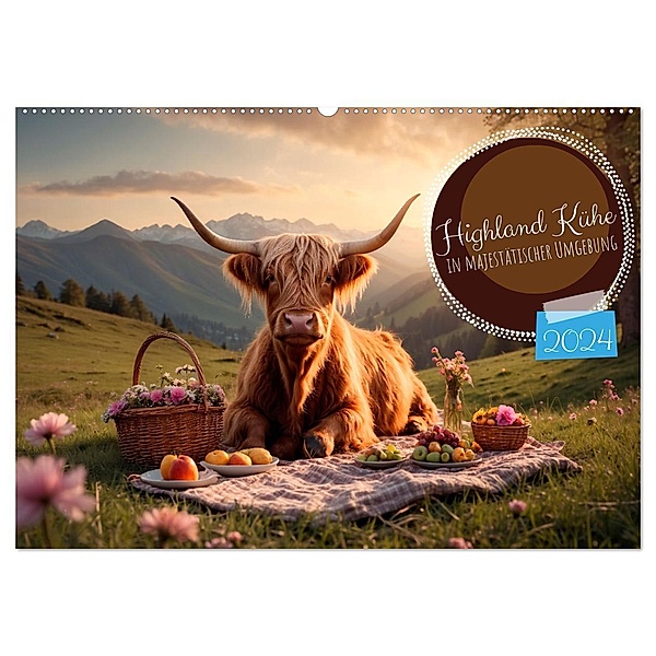 Highland Kühe (Wandkalender 2024 DIN A2 quer), CALVENDO Monatskalender, Calvendo, Heidi Spiegler