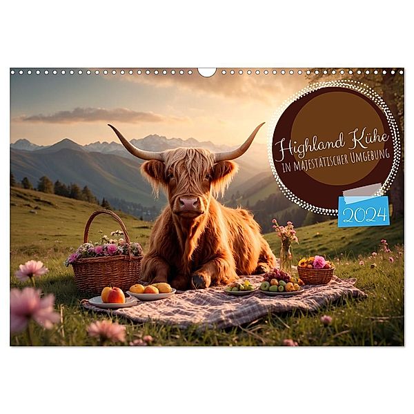 Highland Kühe (Wandkalender 2024 DIN A3 quer), CALVENDO Monatskalender, Calvendo, Heidi Spiegler