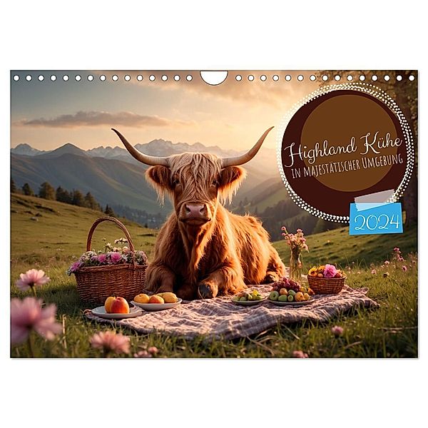 Highland Kühe (Wandkalender 2024 DIN A4 quer), CALVENDO Monatskalender, Calvendo, Heidi Spiegler