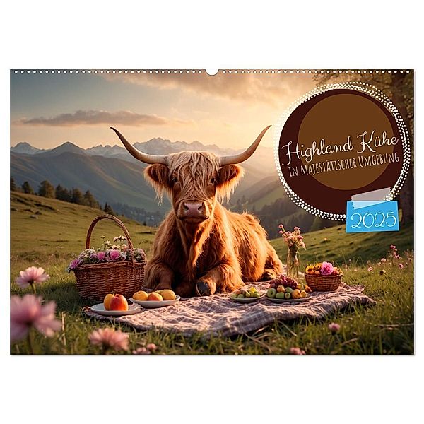 Highland Kühe (Wandkalender 2025 DIN A2 quer), CALVENDO Monatskalender, Calvendo, Heidi Spiegler