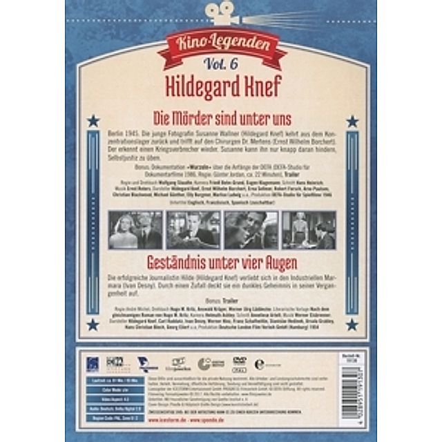 Hildegard Knef - Die Mörder sind unter uns Geständnis unter vier Augen -  Kino-Legenden Vol. 6 - 2 Disc DVD Film | Weltbild.de