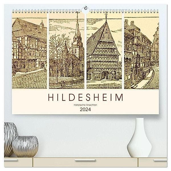 Hildesheim - Historische Ansichten (hochwertiger Premium Wandkalender 2024 DIN A2 quer), Kunstdruck in Hochglanz, Carola Vahldiek