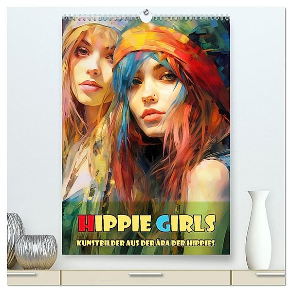 Hippie Girls Kunstbilder aus der Ära der Hippies (hochwertiger Premium Wandkalender 2025 DIN A2 hoch), Kunstdruck in Hochglanz, Calvendo, Liselotte Brunner-Klaus