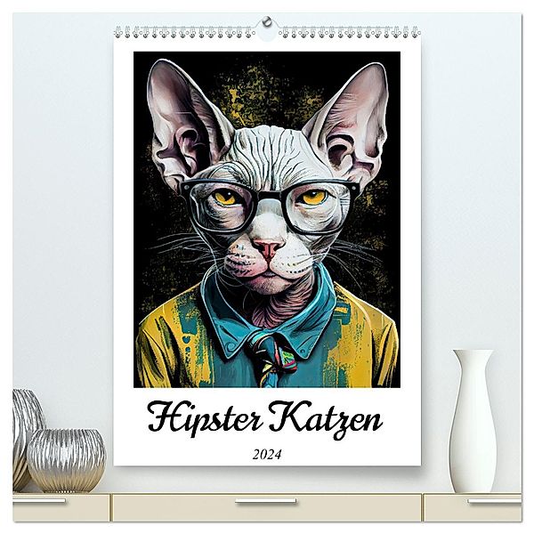 Hipster Katzen (hochwertiger Premium Wandkalender 2024 DIN A2 hoch), Kunstdruck in Hochglanz, Justyna Jaszke JBJart