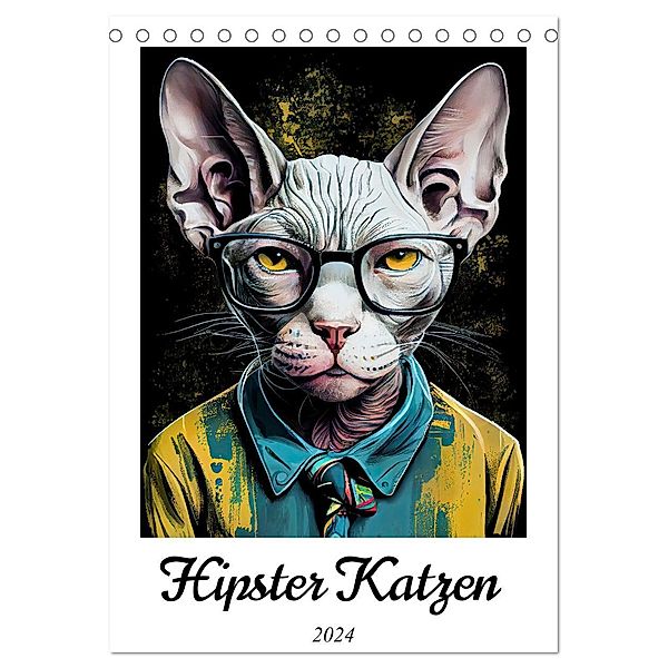 Hipster Katzen (Tischkalender 2024 DIN A5 hoch), CALVENDO Monatskalender, Justyna Jaszke JBJart